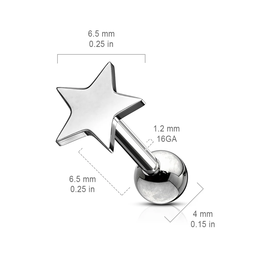 4 mm Flat Star Top Titanium Ear Cartilage Daith Tragus Helix loop Stud - Image 2
