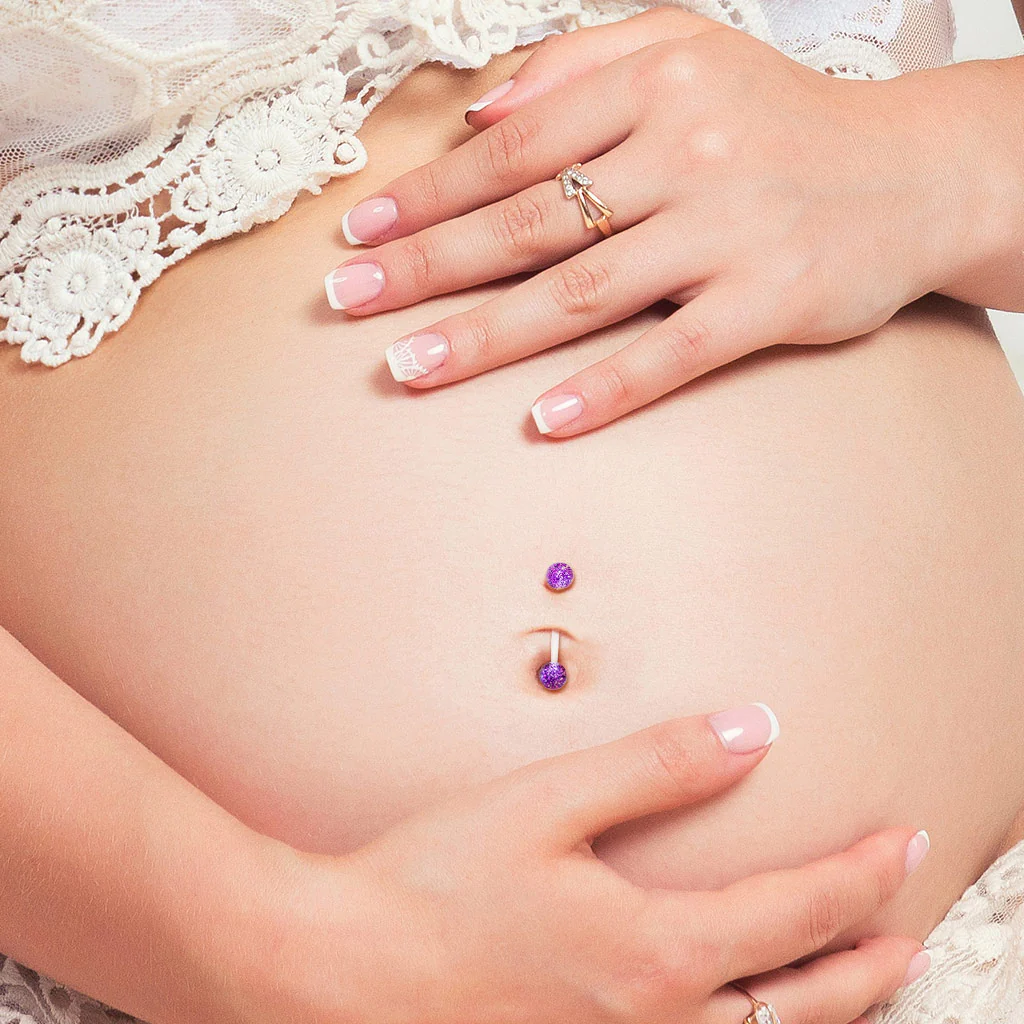 Glitter Balls Pregnancy BioFlex Barbell Navel Belly Button Ring - Image 2