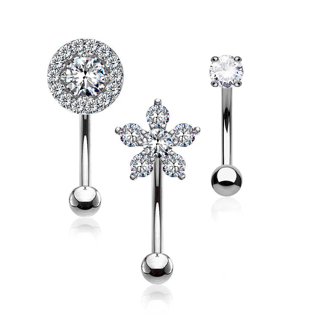 3 Pc Pre Loaded 14Kt. Gold Plated Eyebrow Ring Curved Barbells With Gem Box - Image 2