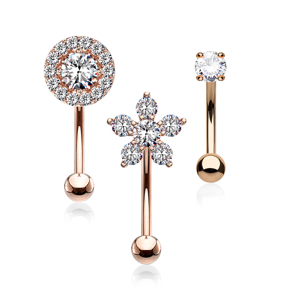 3 Pc Pre Loaded 14Kt. Gold Plated Eyebrow Ring Curved Barbells With Gem Box - Image 3