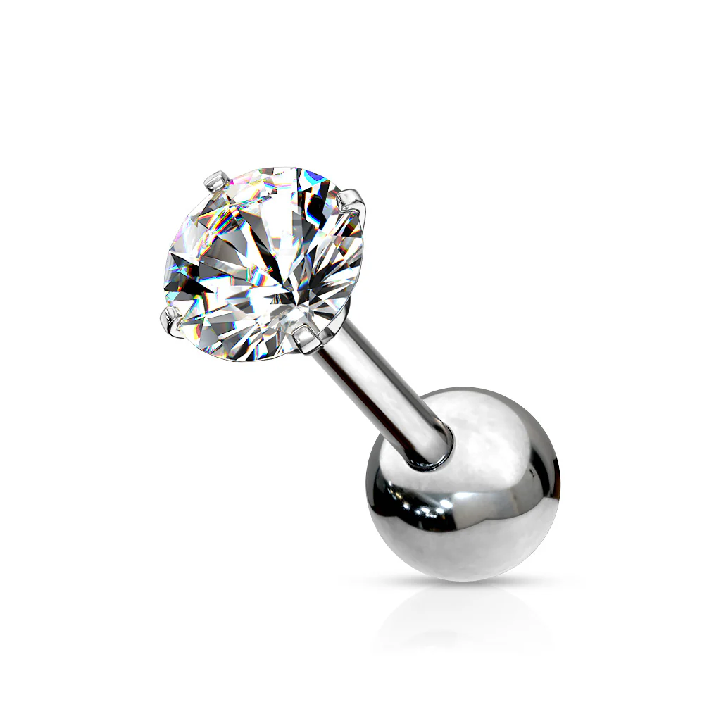 1 Pc Prong Set Clear CZ Ear Cartilage Tragus Barbell Studs - Image 2