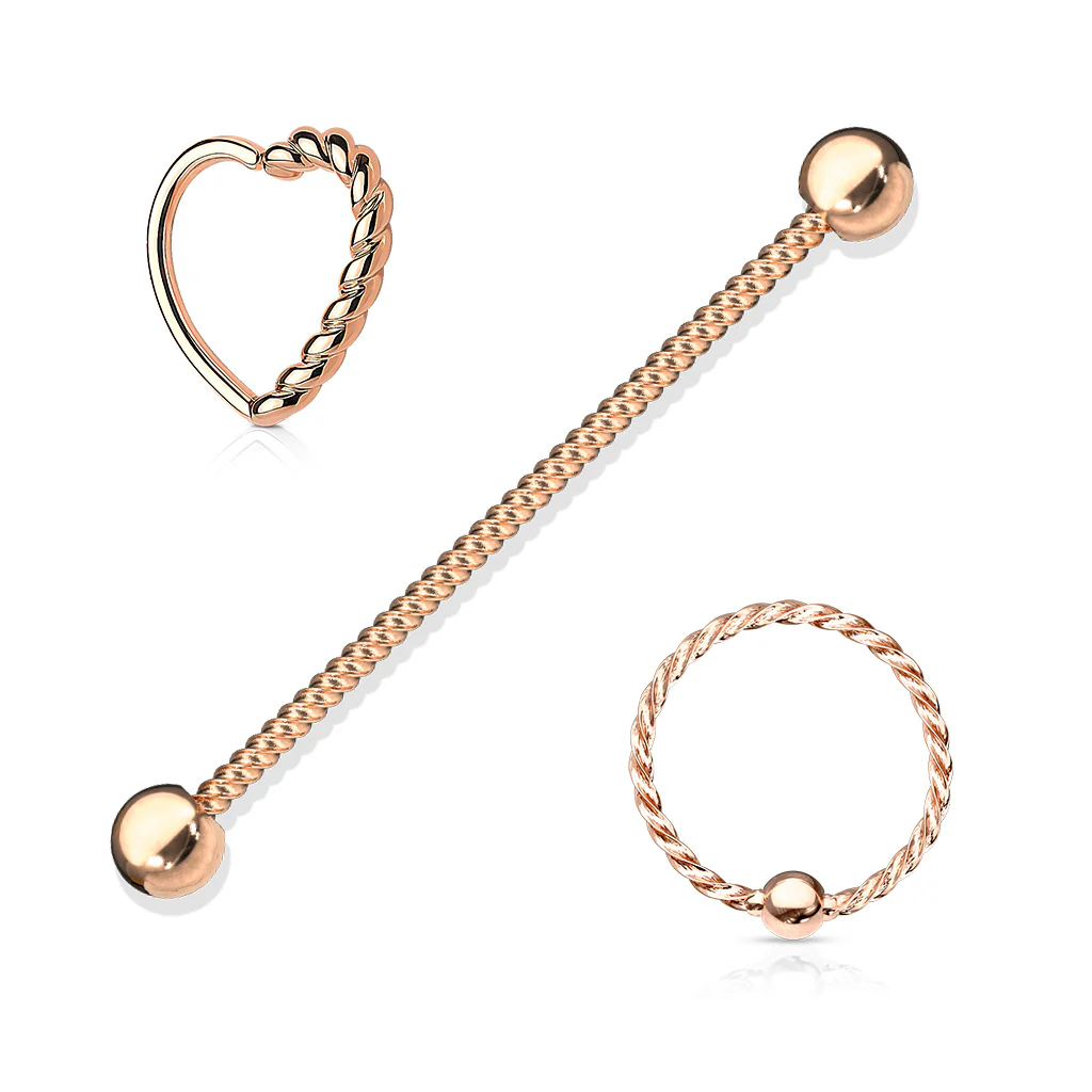 3 Pc Value Pack Twisted Rope Industrial Barbell Ear Cartilage Daith Helix Barbell Studs - Image 3