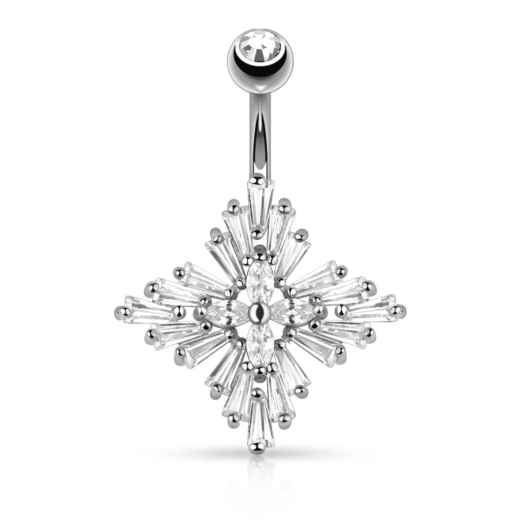 Princess Cut CZ Diamond Cross 14K Gold Plated Navel Belly Button Ring - Image 2