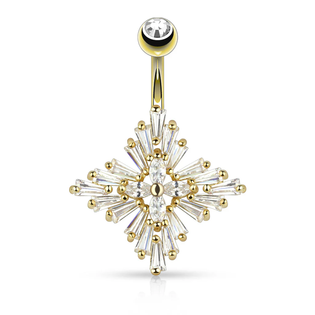 Princess Cut CZ Diamond Cross 14K Gold Plated Navel Belly Button Ring - Image 3