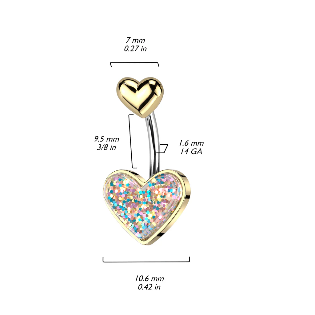 316L Surgical Steel Glitter Heart Belly Ring - Image 2