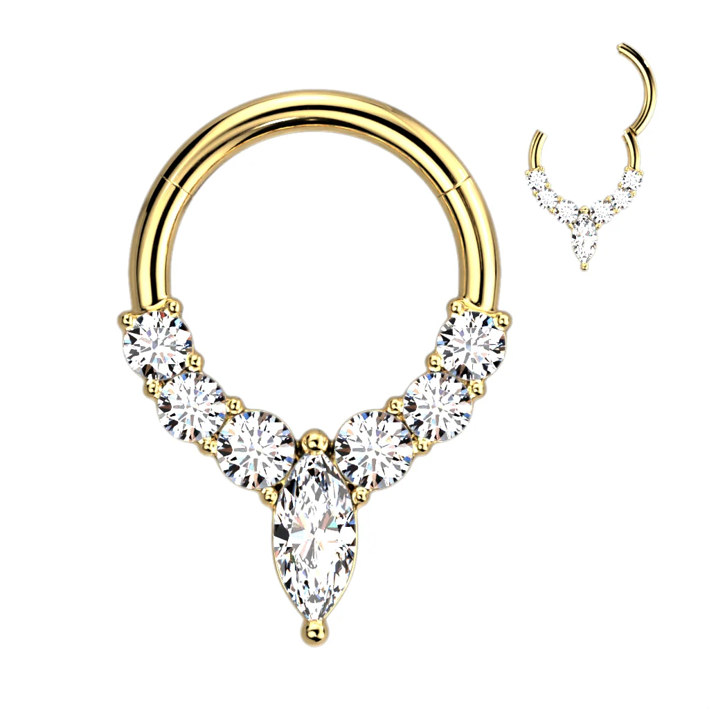 High Precision Marquise CZ Hinged Hoop Segment Rings Ear Cartilage - Image 5