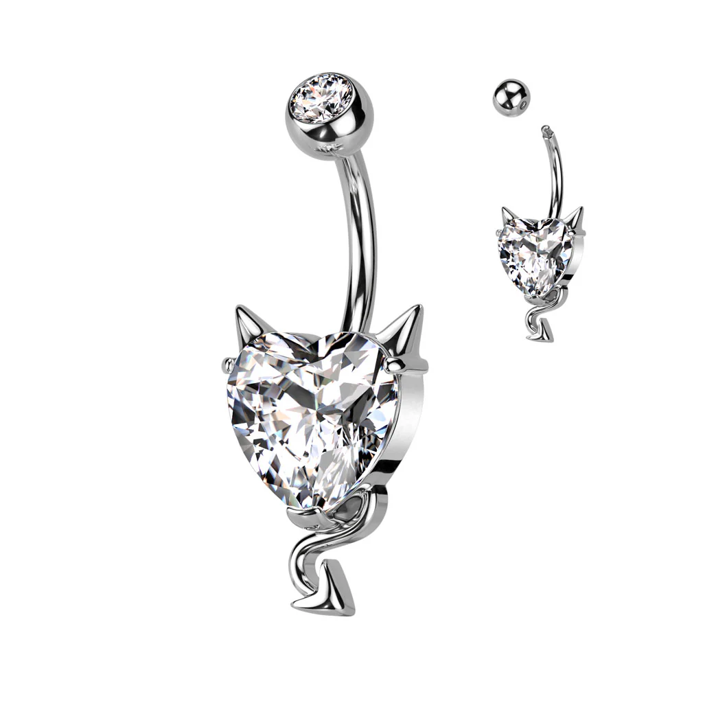 CZ Heart With Devil Horns and Tail  Belly Button Navel Rings - Image 4