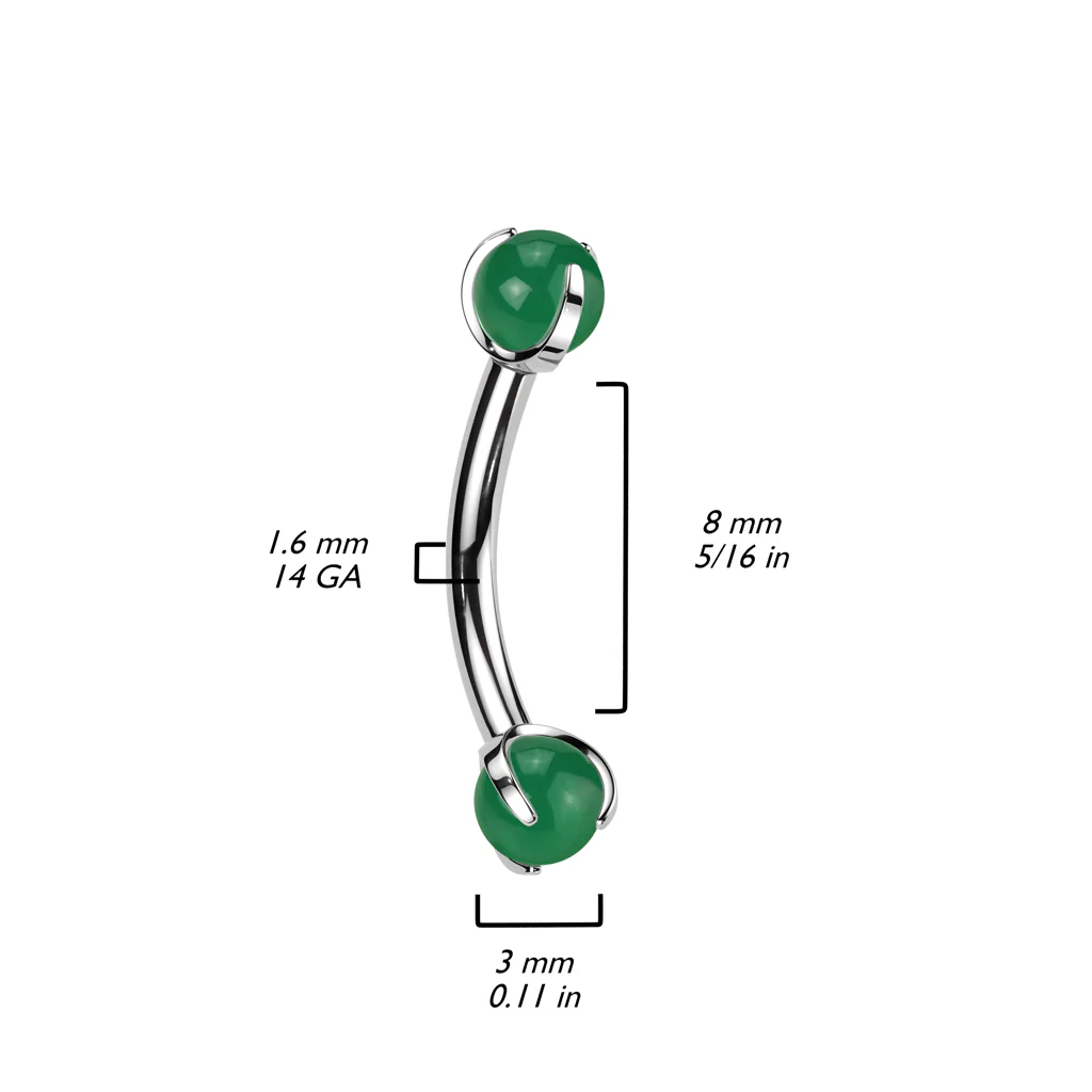 Implant Titanium Curved Barbell With Claw Set Natural Stone Ends - Image 2