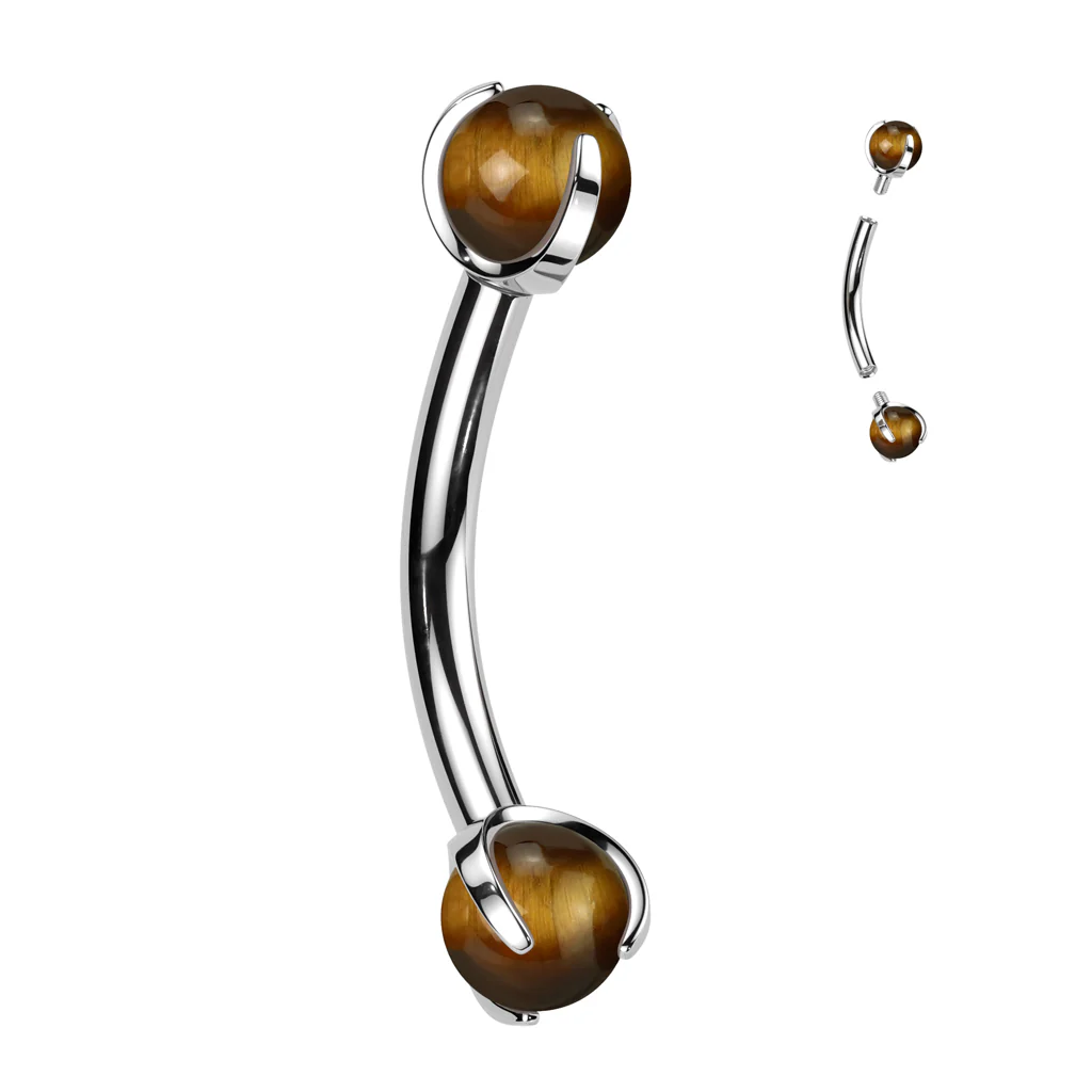 Implant Titanium Curved Barbell With Claw Set Natural Stone Ends - Image 4