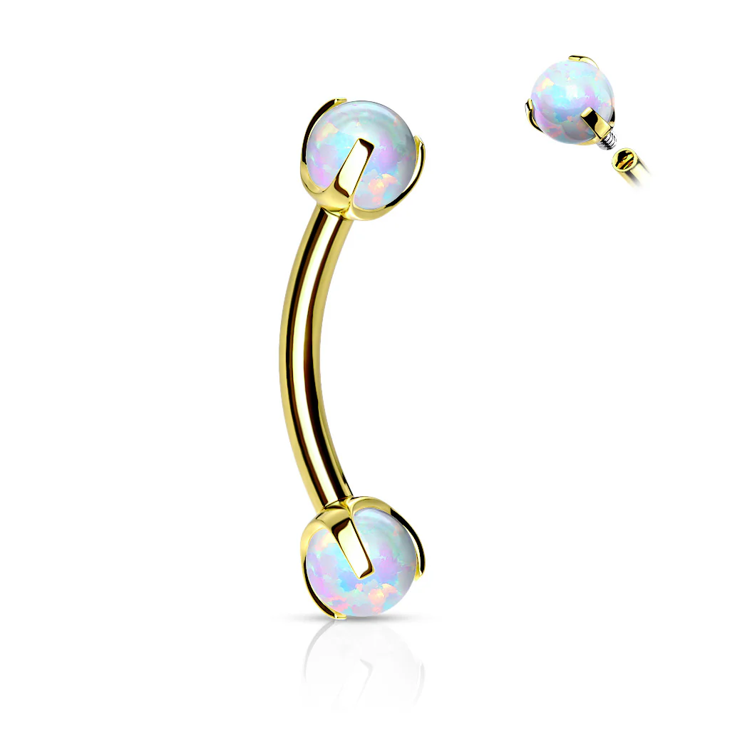 Claw Set Opal Stone 316L Surgical Steel Eyebrow Ring Rook Piercing - Image 3