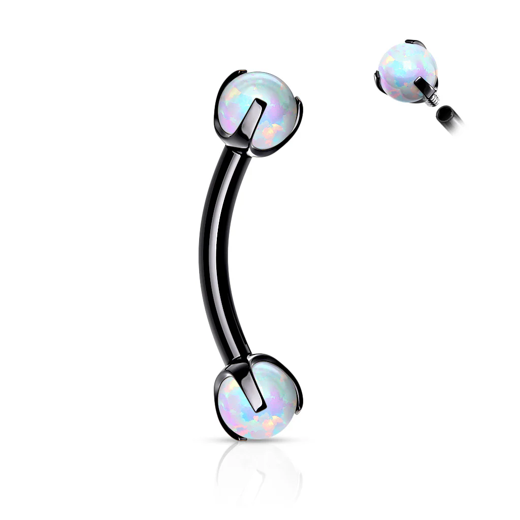 Claw Set Opal Stone 316L Surgical Steel Eyebrow Ring Rook Piercing - Image 4