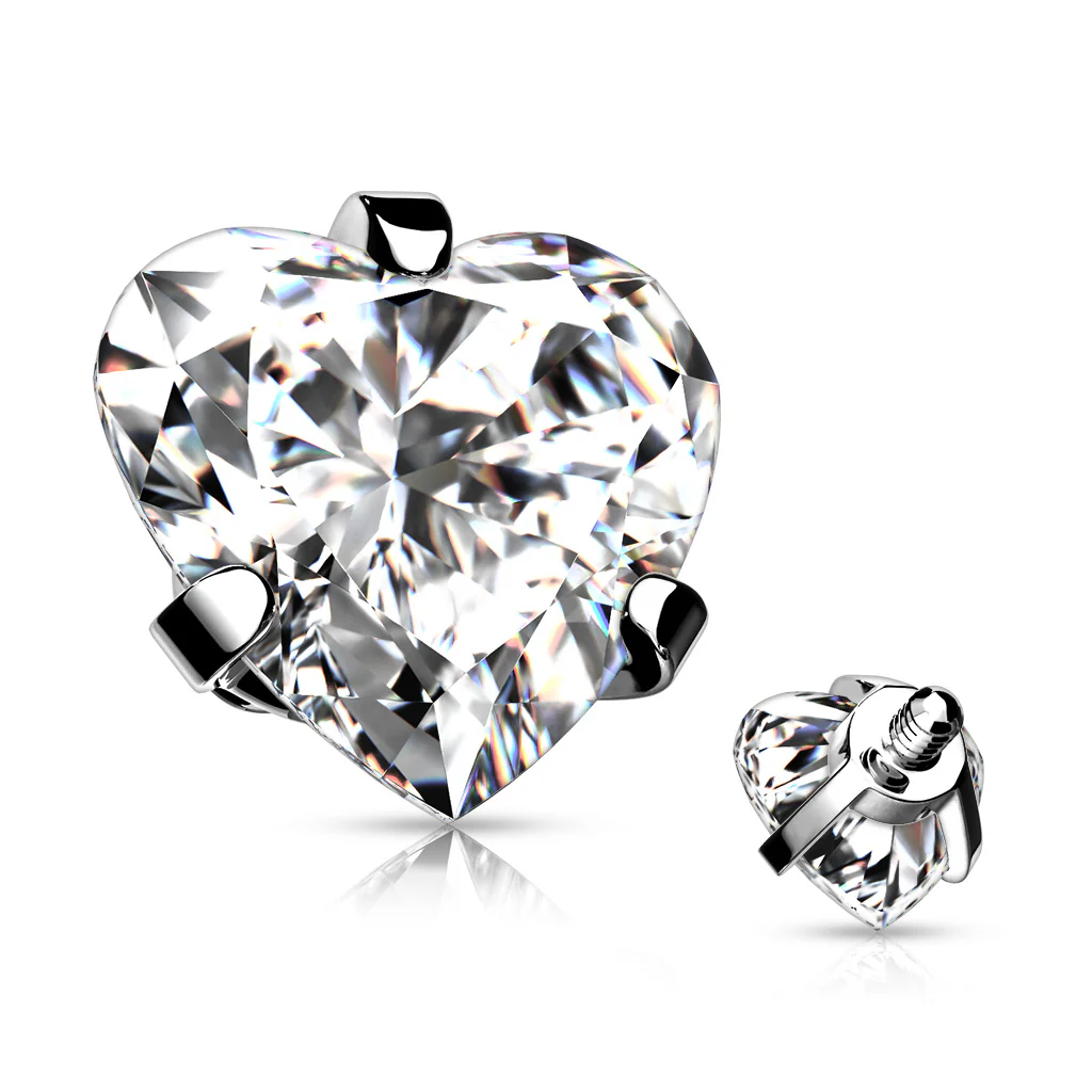 4 mm CZ Heart 316L Surgical Steel Dermal Anchor Top 14G