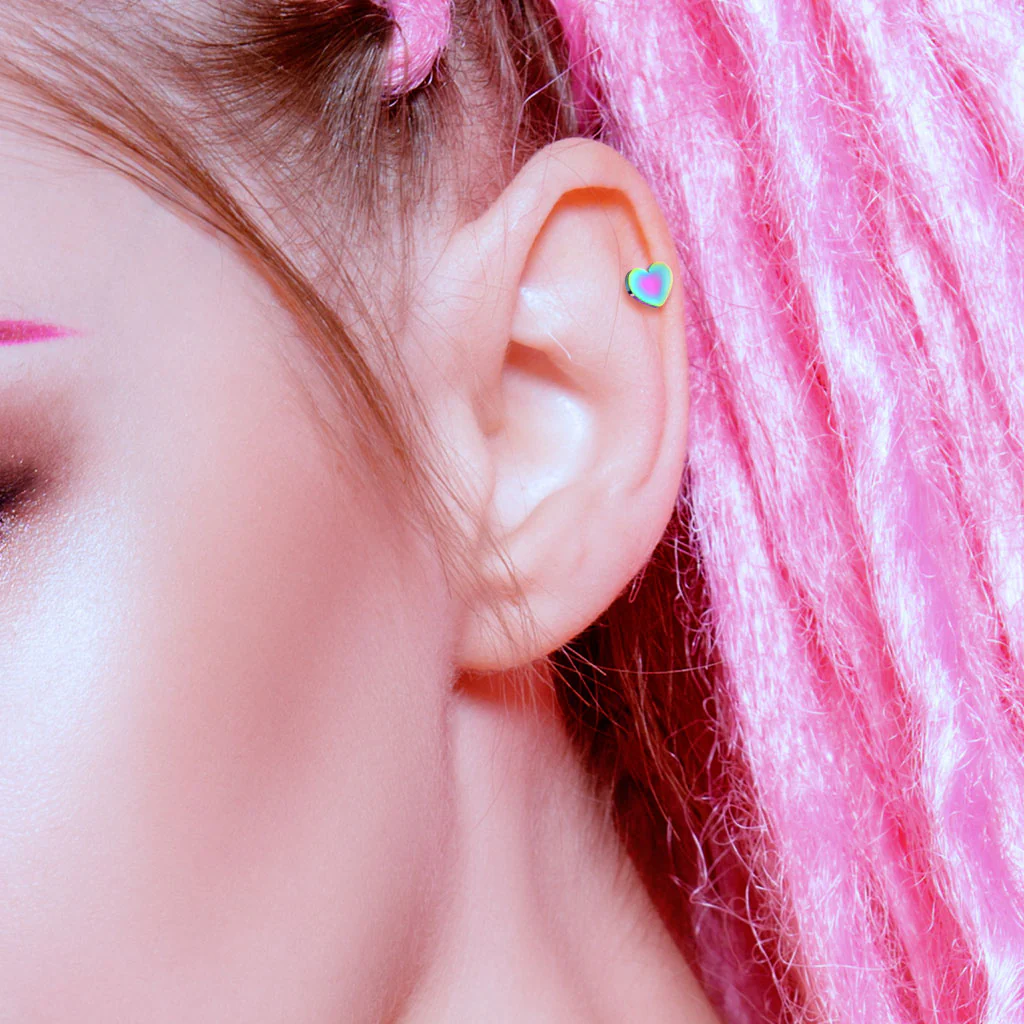 4 mm Flat Heart Top Titanium Ear Cartilage Daith Tragus Helix loop Stud - Image 4
