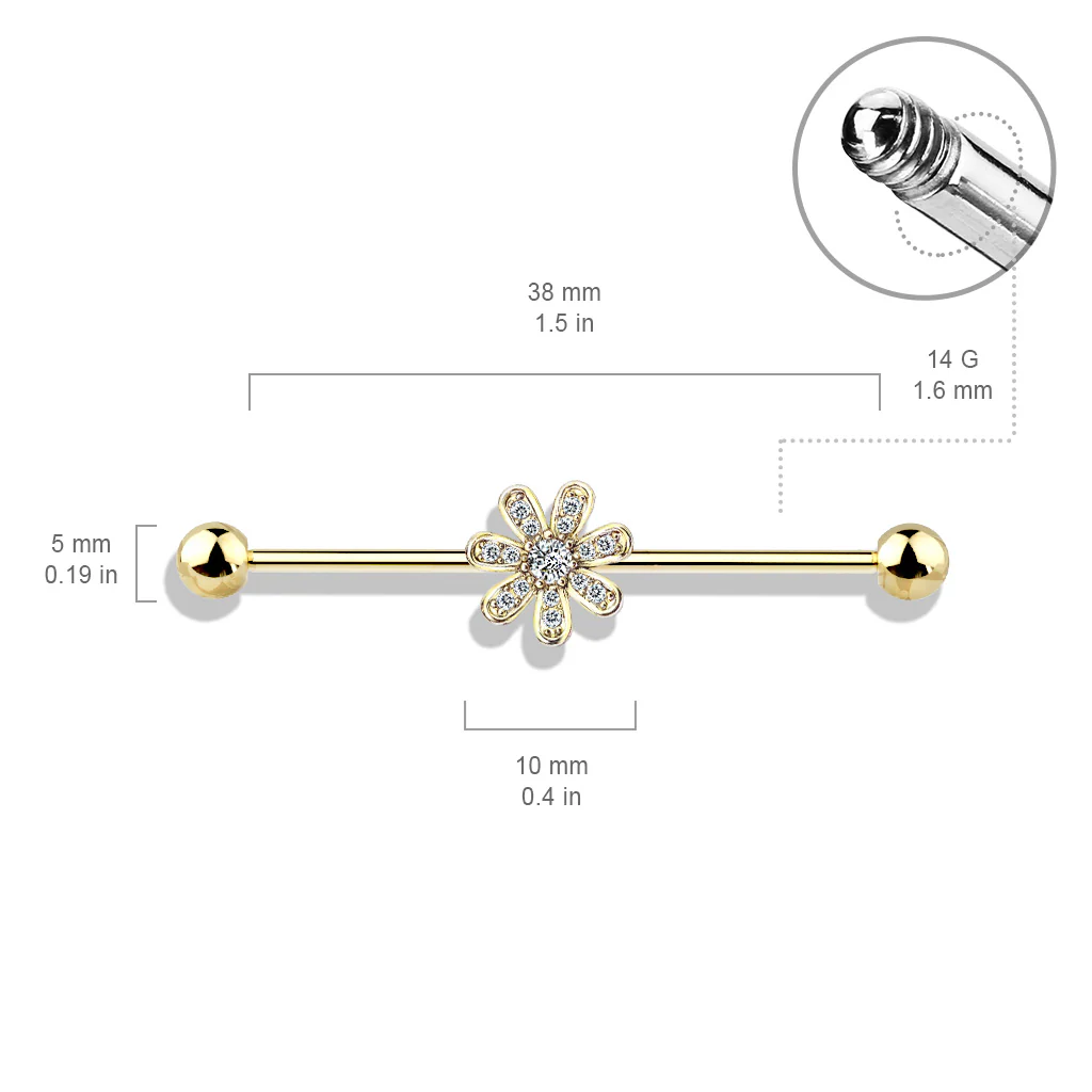 Micro CZ Paved Flower 316L Surgical Steel Industrial Barbells - Image 2