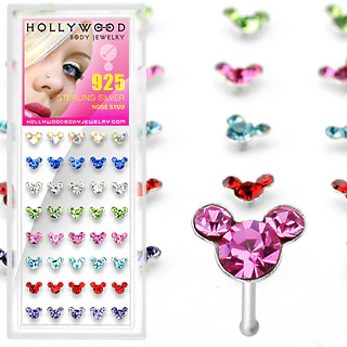 40 Pc Pack Of .925 Sterling Silver Micky Mouse CZ Nose Bone Stud Rings