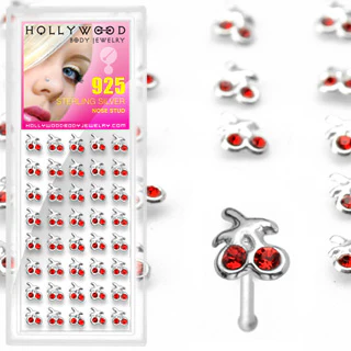 40 Pc Pack Of .925 Sterling Silver Cherry CZ Nose Bone Stud Rings