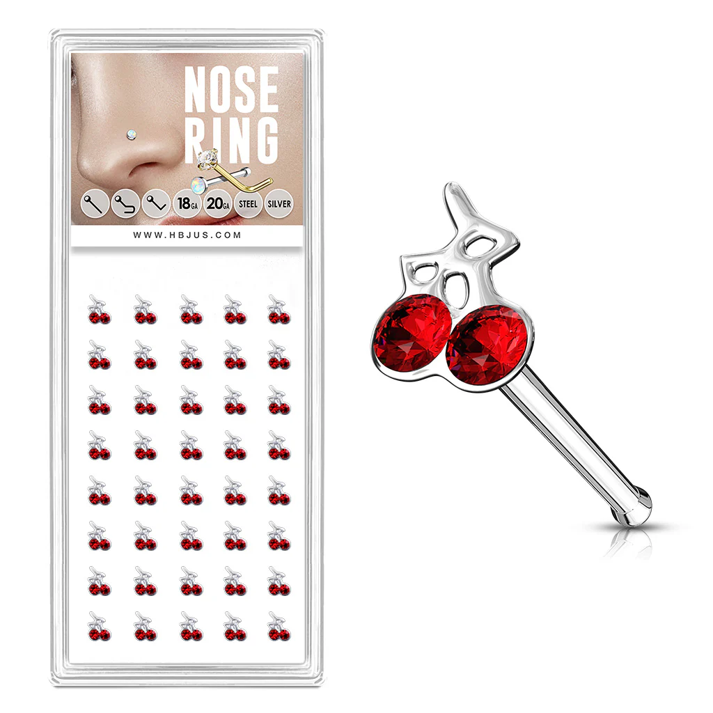 40 Pc Pack Of .925 Sterling Silver Cherry CZ Nose Bone Stud Rings - Image 2