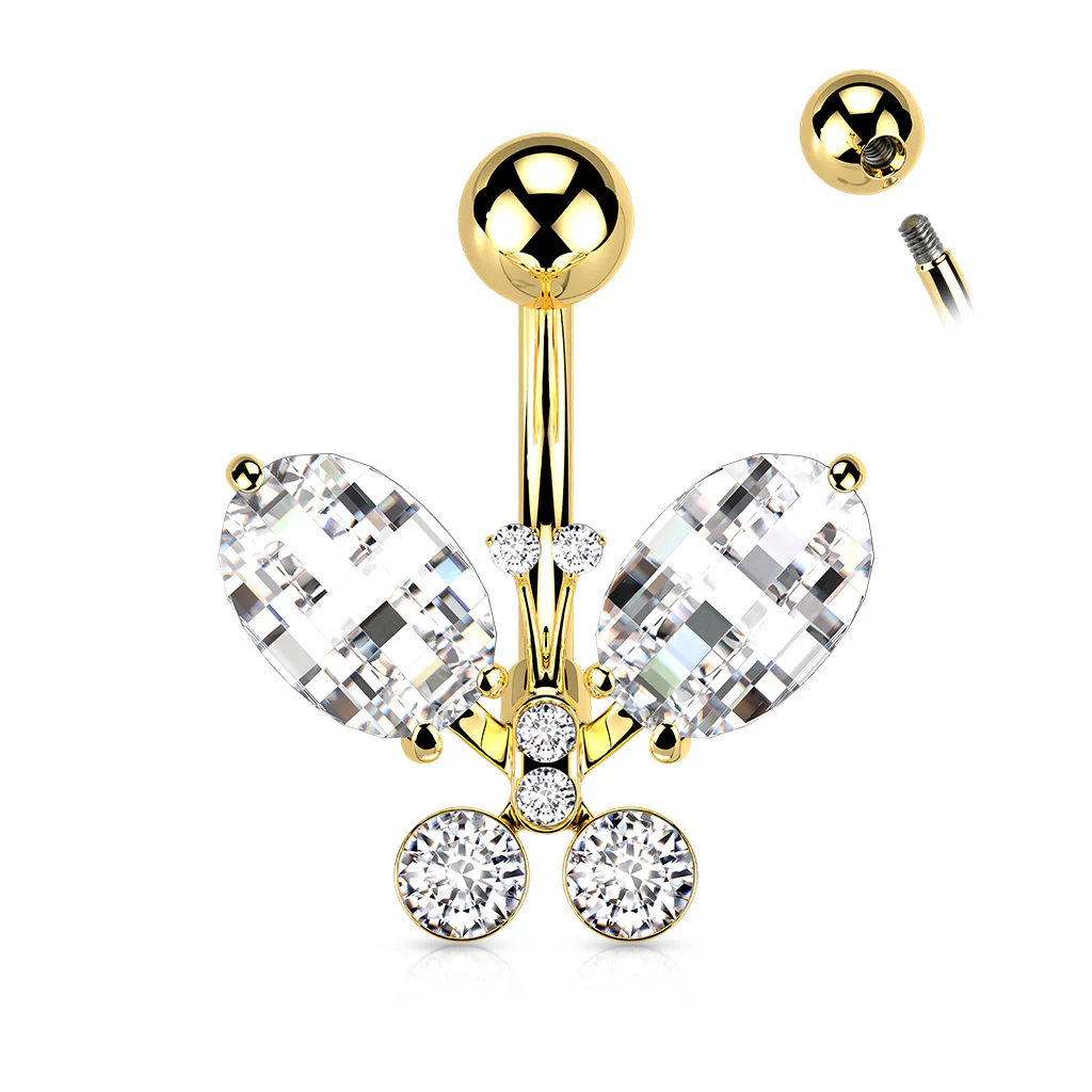 Clear Faceted Crystal Butterfly Belly Button Ring - Image 3