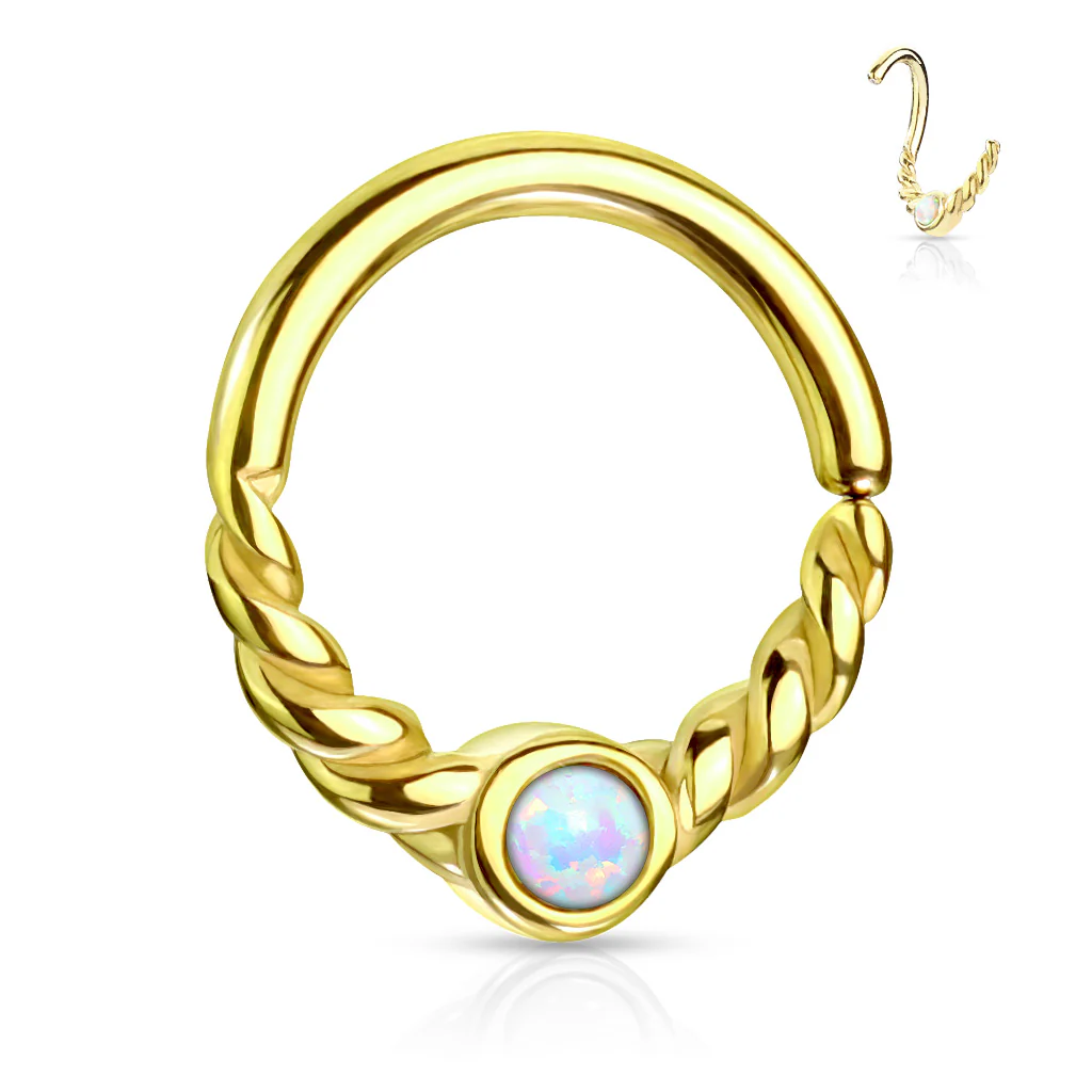 Opal Centered Braided All Surgical Steel Bendable Nose Septum Ear Cartilage - Image 2
