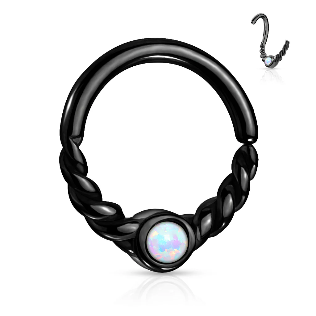 Opal Centered Braided All Surgical Steel Bendable Nose Septum Ear Cartilage - Image 3