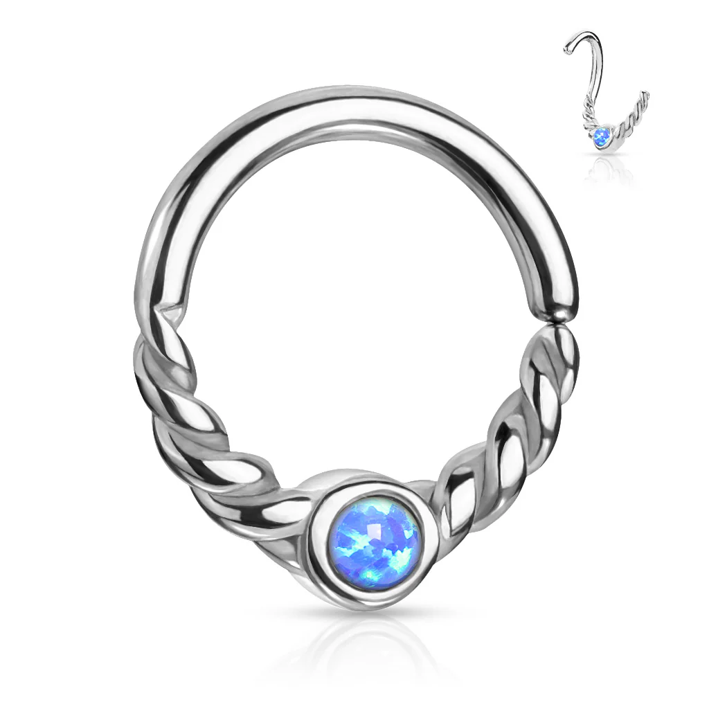 Opal Centered Braided All Surgical Steel Bendable Nose Septum Ear Cartilage - Image 4