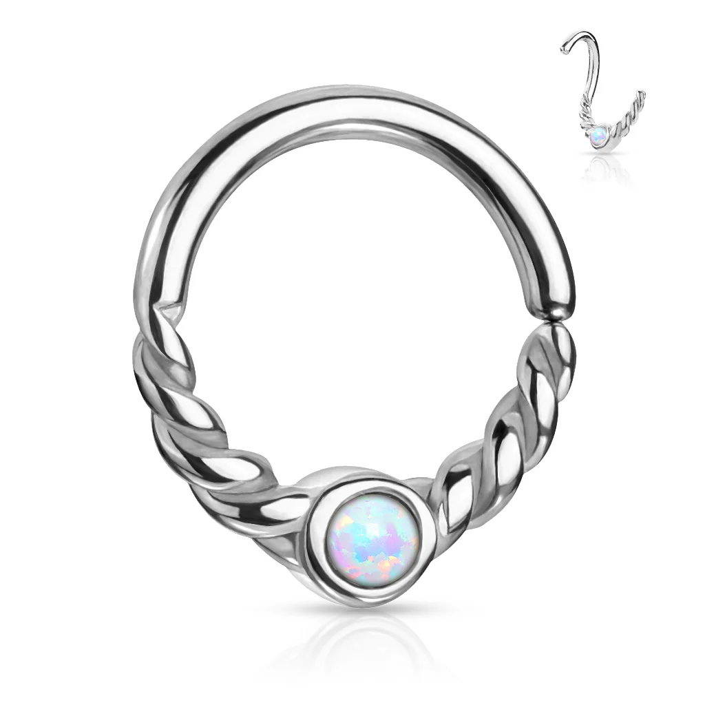 Opal Centered Braided All Surgical Steel Bendable Nose Septum Ear Cartilage - Image 5
