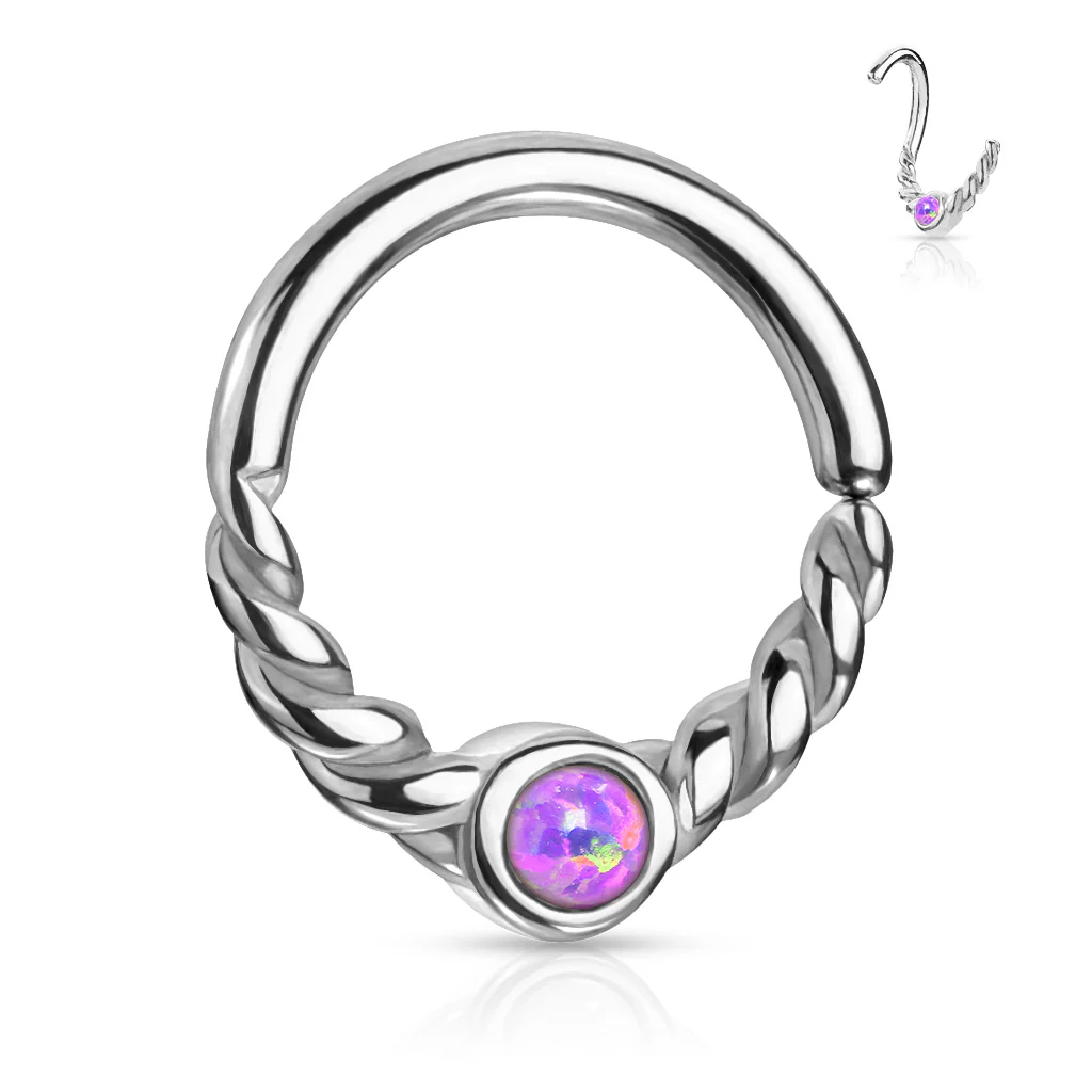 Opal Centered Braided All Surgical Steel Bendable Nose Septum Ear Cartilage - Image 6
