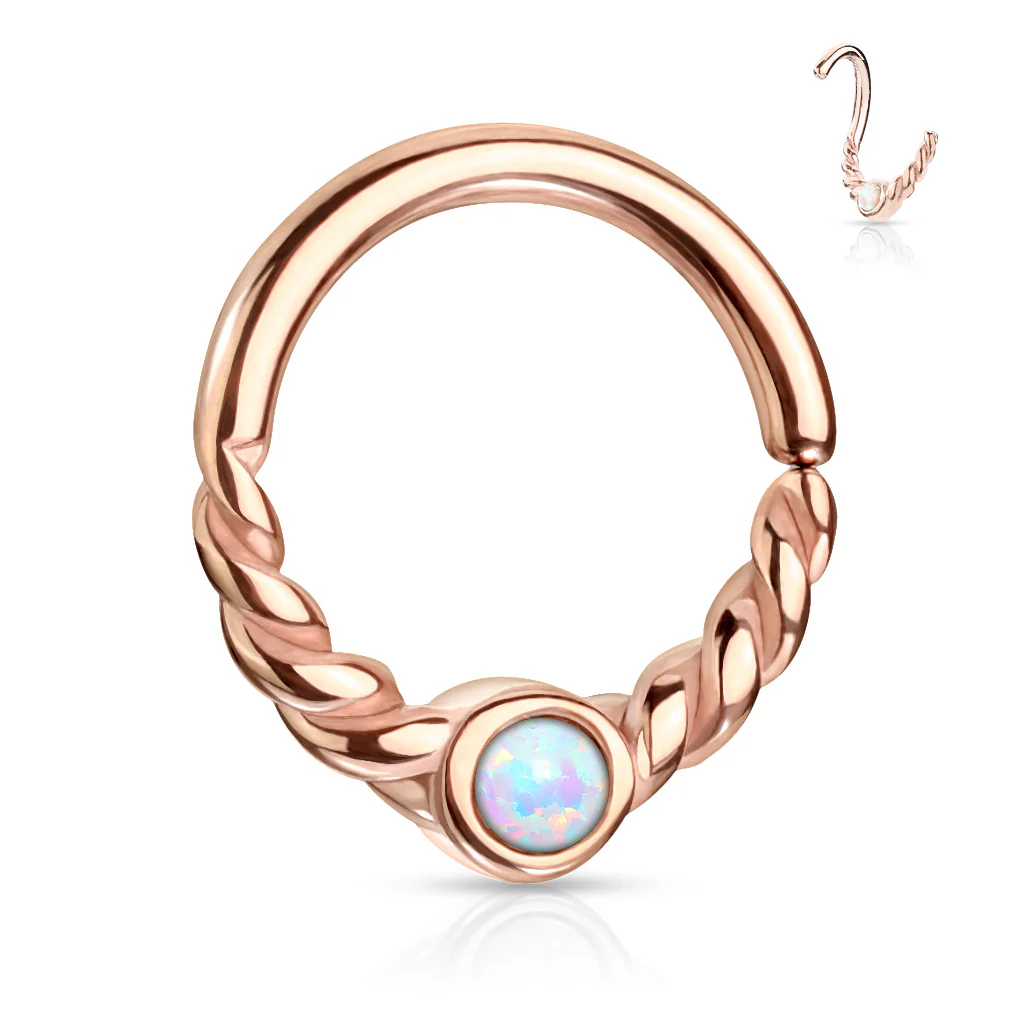 Opal Centered Braided All Surgical Steel Bendable Nose Septum Ear Cartilage - Image 7