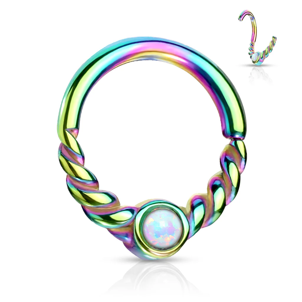Opal Centered Braided All Surgical Steel Bendable Nose Septum Ear Cartilage - Image 8