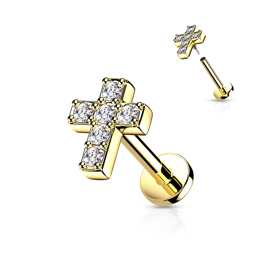 CZ Cross All Surgical Steel Labret Tragus Helix Ear Cartilage Studs - Image 2