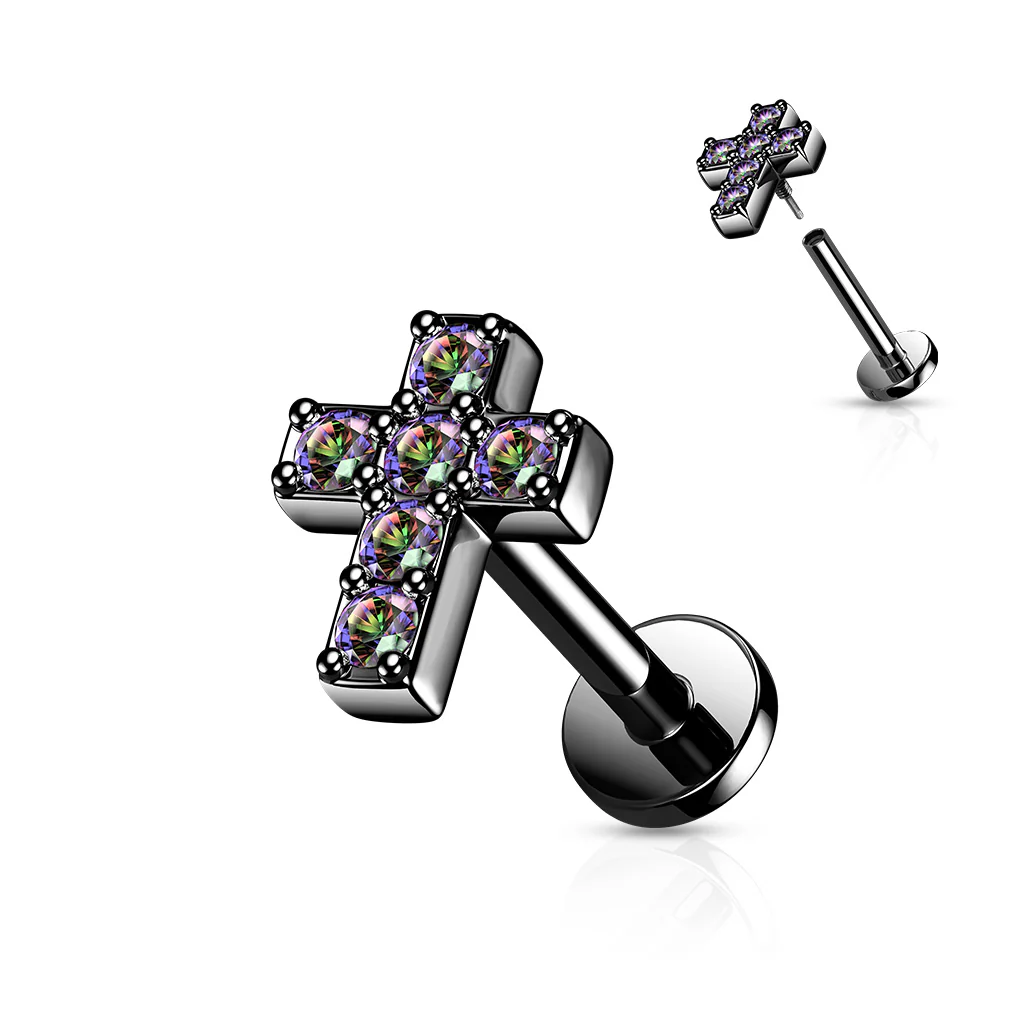 CZ Cross All Surgical Steel Labret Tragus Helix Ear Cartilage Studs - Image 3
