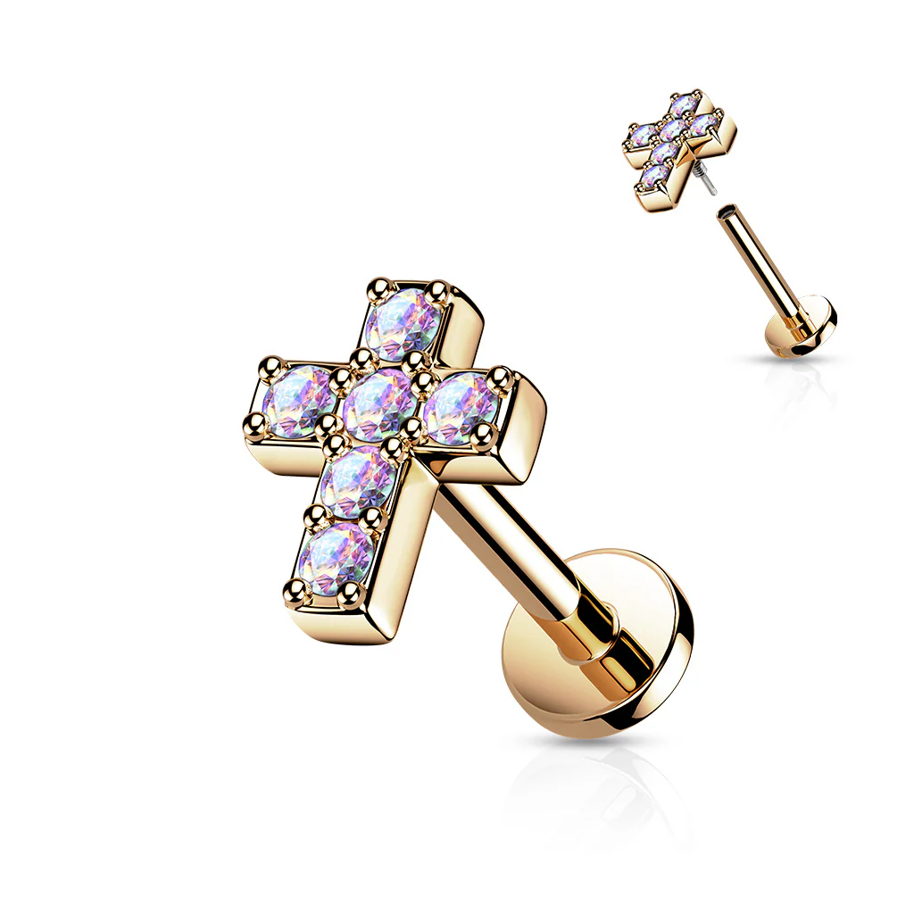 CZ Cross All Surgical Steel Labret Tragus Helix Ear Cartilage Studs - Image 5
