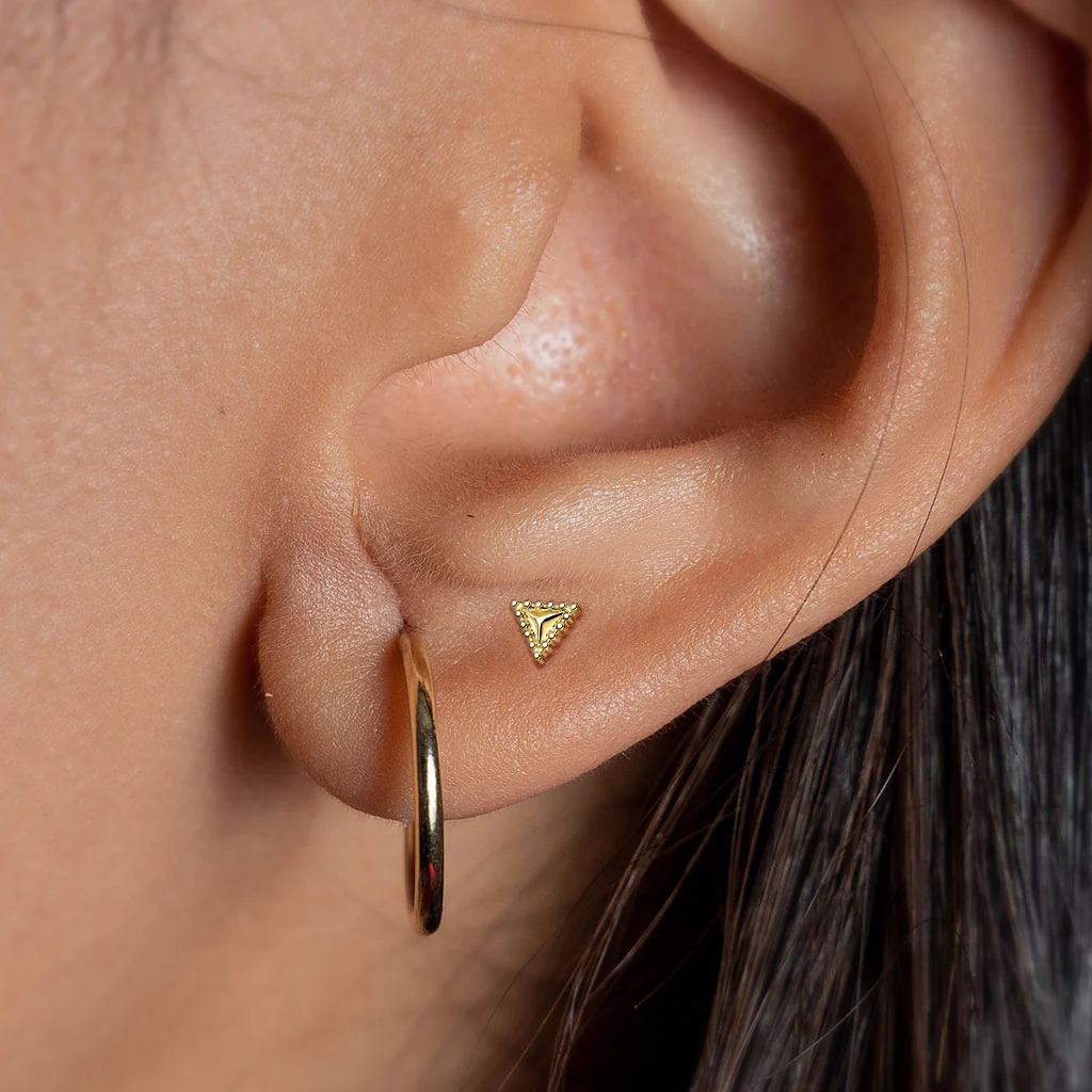 Beaded Edge Triangle Top Labret Tragus Snug Ear Cartilage Helix Studs - Image 2