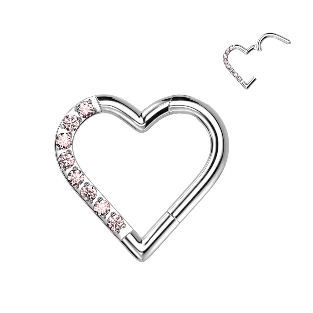 Titanium Hinged Segment Hoop Ring CZ Heart For Nose Septum Cartilage - Image 4
