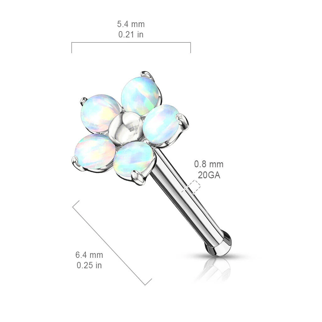 5 Opal Petals Flower Top Surgical Steel Nose Stud Rings - Image 3