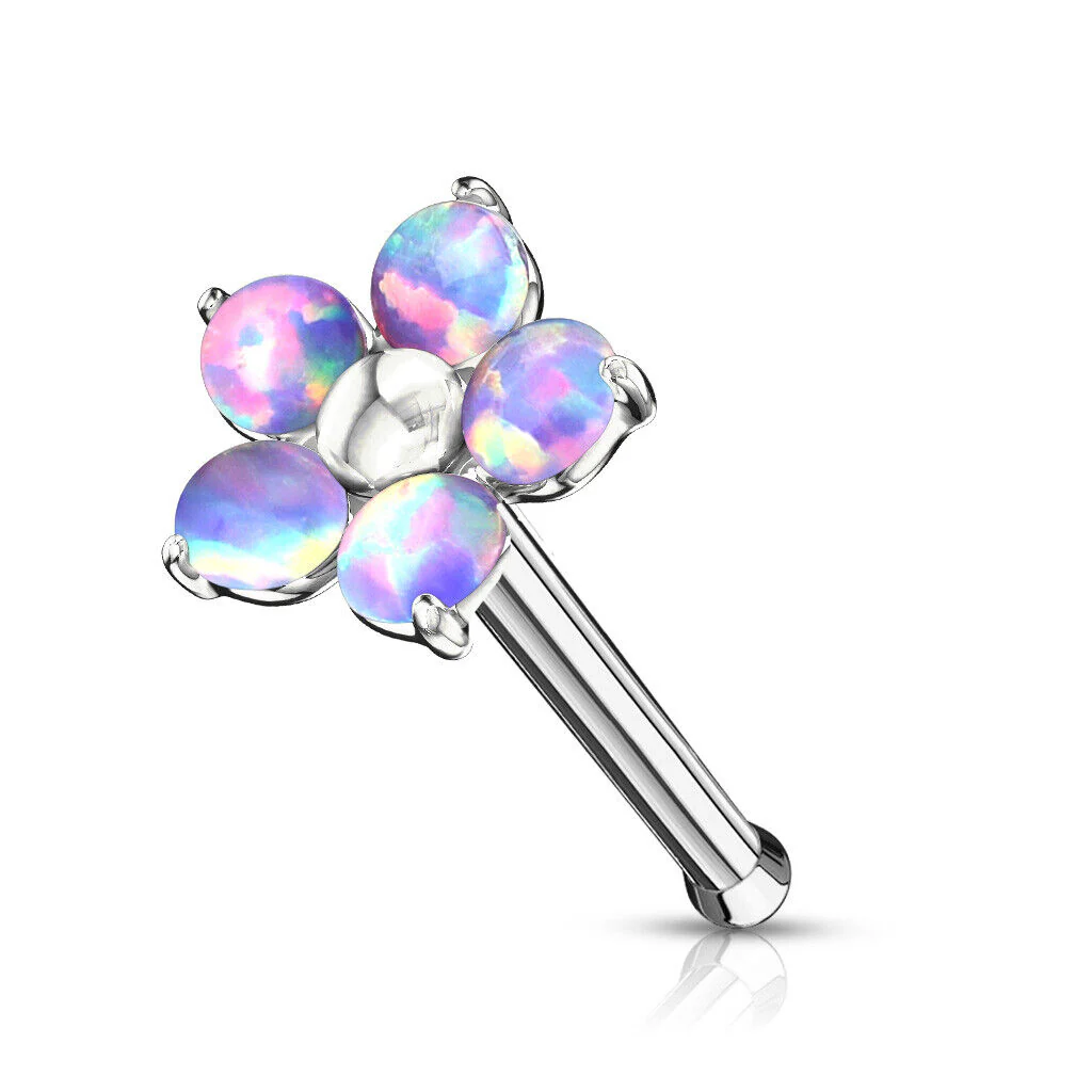 5 Opal Petals Flower Top Surgical Steel Nose Stud Rings - Image 4