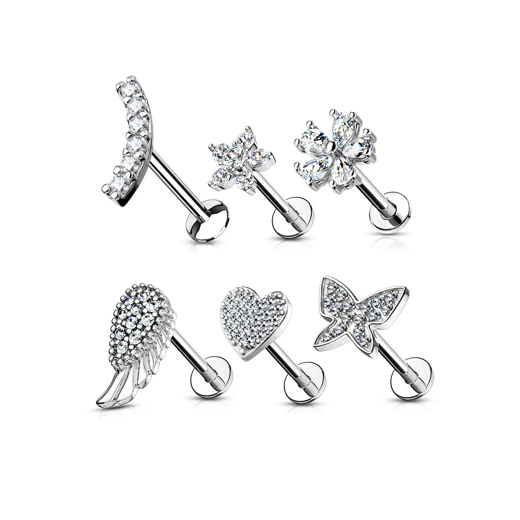 6 Pc Mix Value Pack Assorted CZ Labret Studs Ear Cartilage Tragus Helix - Image 3