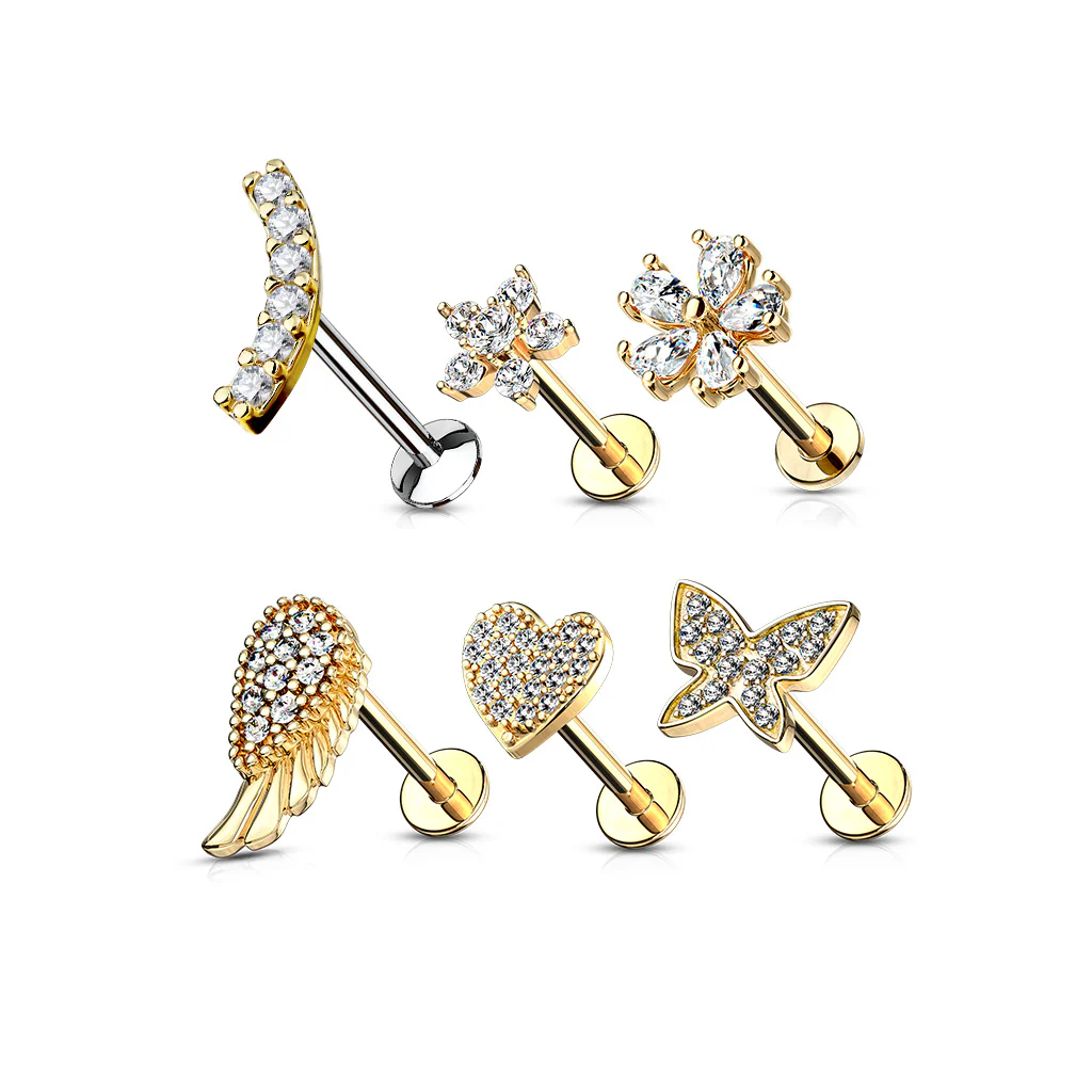 6 Pc Mix Value Pack Assorted CZ Labret Studs Ear Cartilage Tragus Helix - Image 4