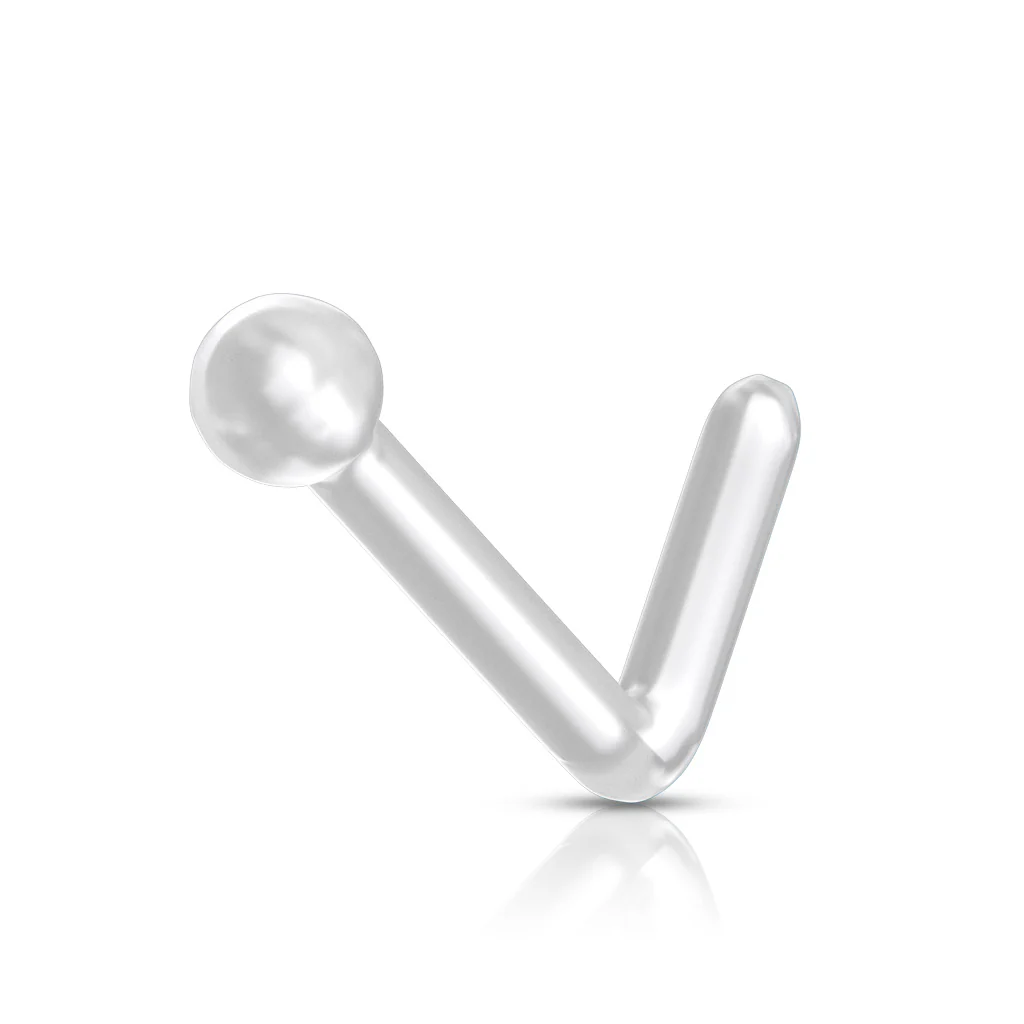 5 Pc Pack Flexible Clear L Bend Nose Ring With 2 MM Ball Retainer - Image 2