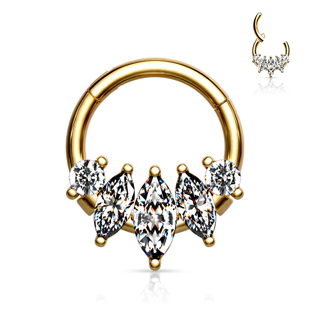 5 Marquise CZ Set Nose Septum Ear Cartilage Daith Helix Tragus Rings - Image 2