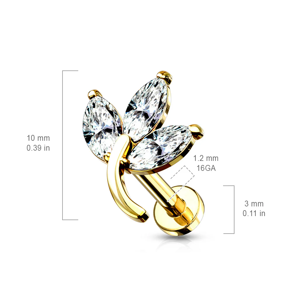 3 Marquise CZ Set Leaf Top Lip Labret Monroe Ear Cartilage Tragus - Image 3