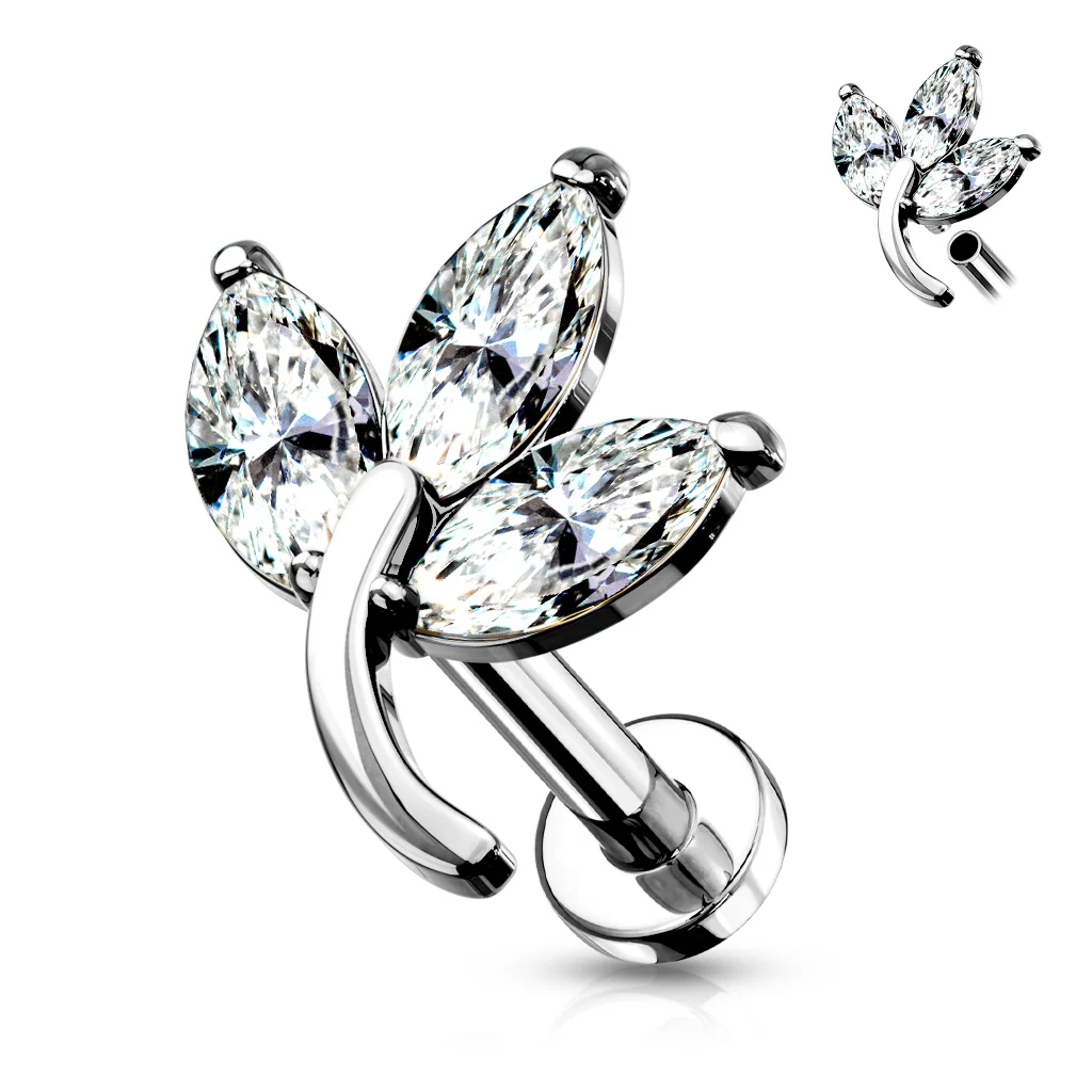 3 Marquise CZ Set Leaf Top Lip Labret Monroe Ear Cartilage Tragus - Image 4