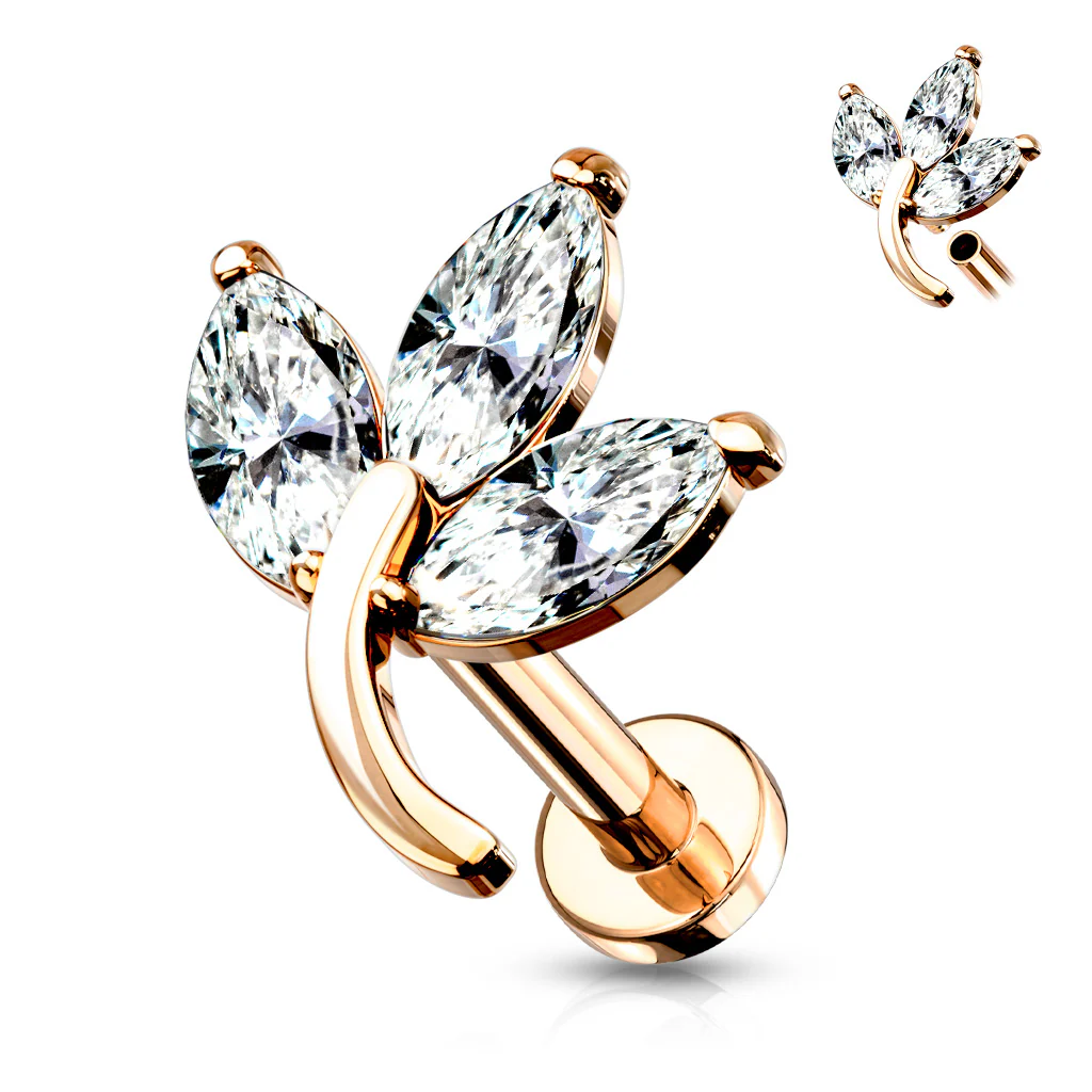 3 Marquise CZ Set Leaf Top Lip Labret Monroe Ear Cartilage Tragus - Image 5