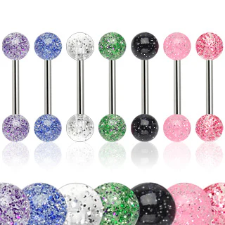 Ultra Glitter Acrylic Balls Grade 23 Solid Titanium Barbell Tongue Rings - Image 2