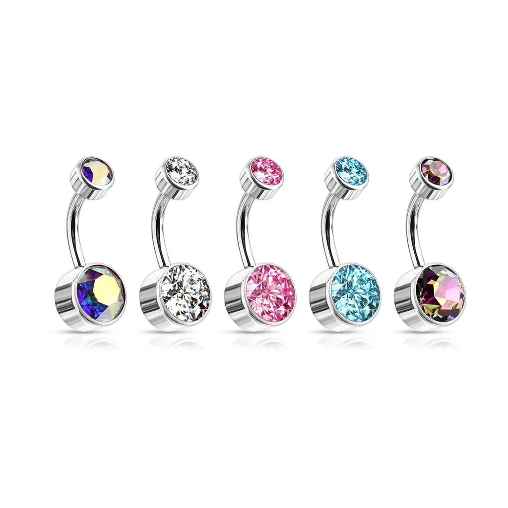 6 mm Or 8 mm Crystal Bezel Set Implant Grade Solid Titanium Belly Button Rings - Image 2