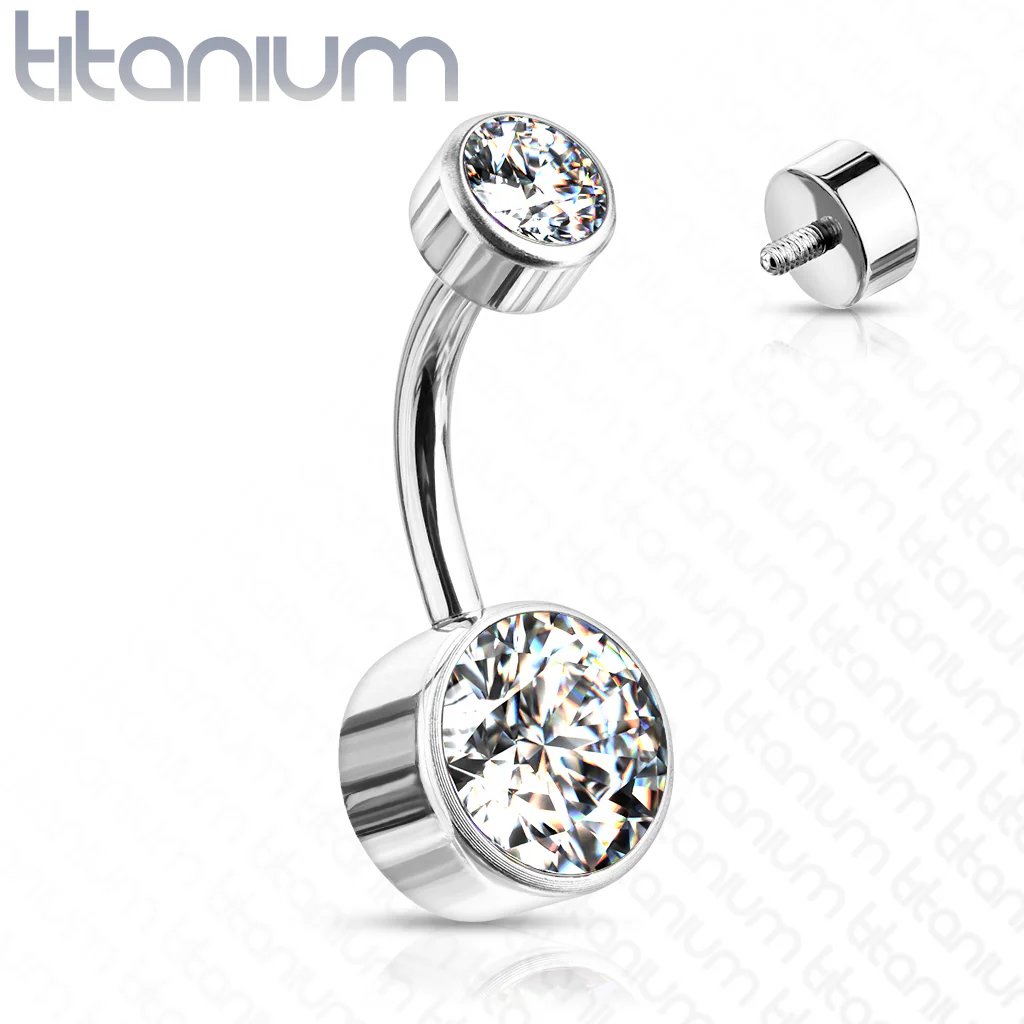 6 mm Or 8 mm Crystal Bezel Set Implant Grade Solid Titanium Belly Button Rings - Image 3