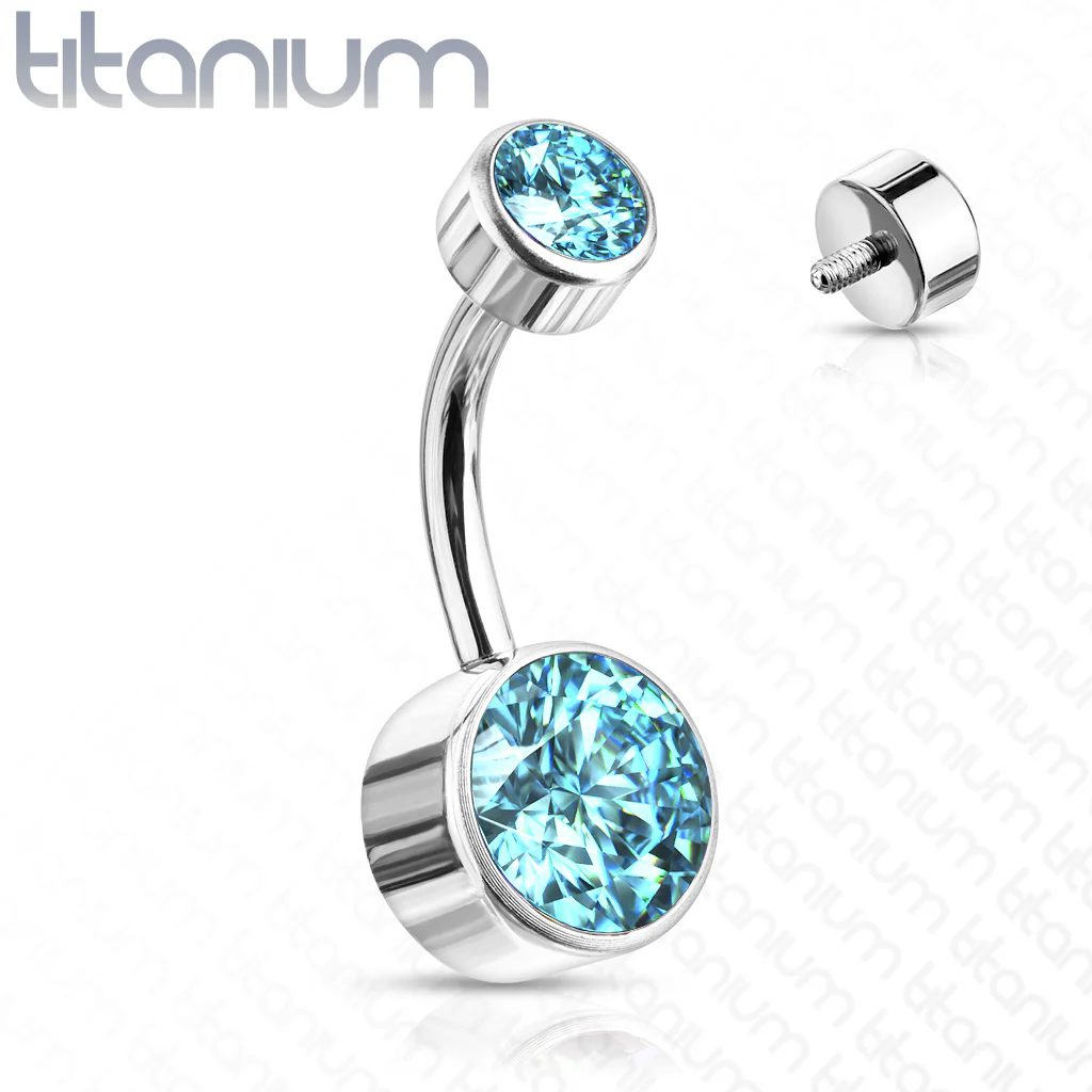 6 mm Or 8 mm Crystal Bezel Set Implant Grade Solid Titanium Belly Button Rings - Image 4