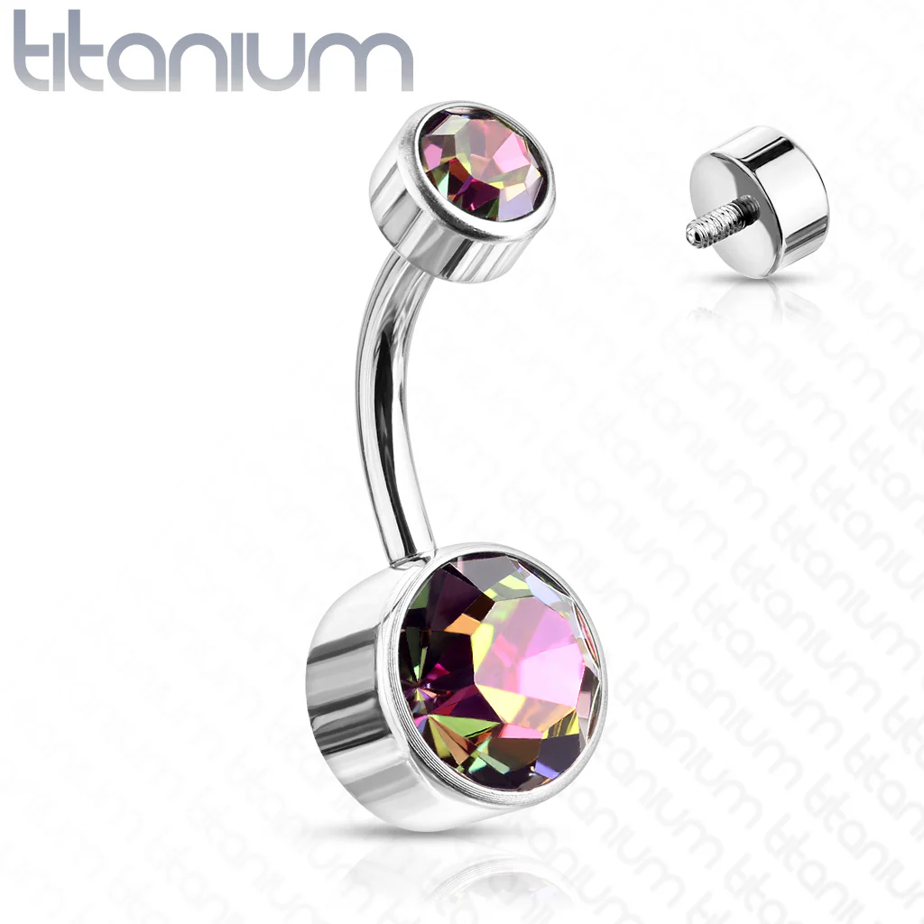 6 mm Or 8 mm Crystal Bezel Set Implant Grade Solid Titanium Belly Button Rings - Image 5