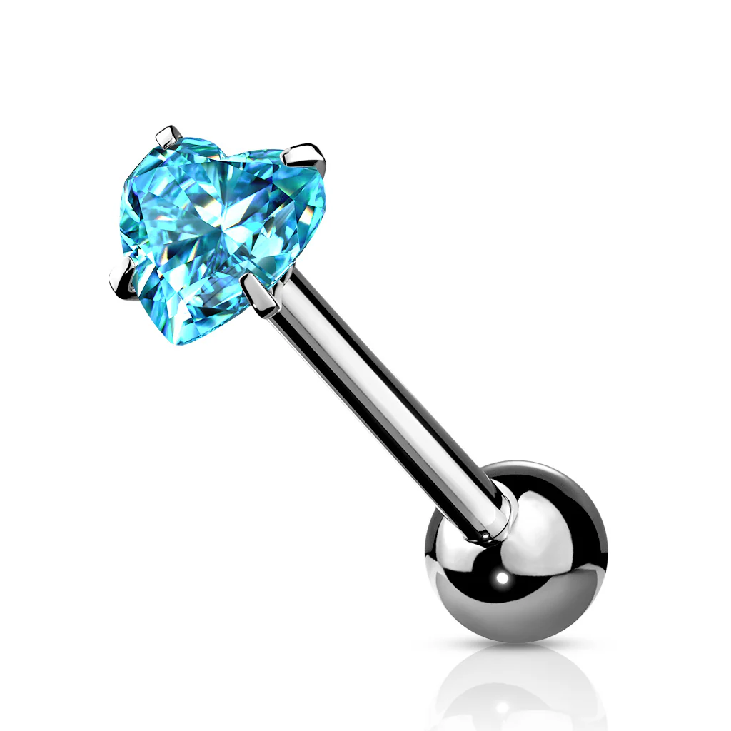 Prong Set 6 mm Heart Shape CZ Surgical Steel Tongue Ring Barbells - Image 7