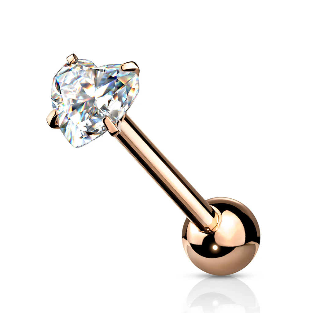 Prong Set 6 mm Heart Shape CZ Surgical Steel Tongue Ring Barbells - Image 8